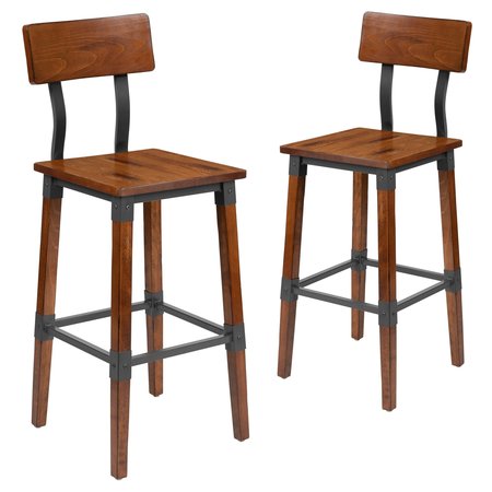 Flash Furniture Rustic Antique Walnut Industrial Wood Dining Barstool, PK2 2-XU-DG-W0236B-GG